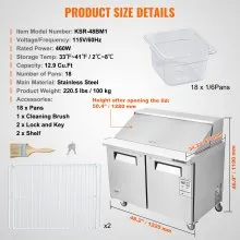 VEVOR Commercial Refrigerator 48" Sandwich Salad Prep Table 2 Doors w/ 18 Pans