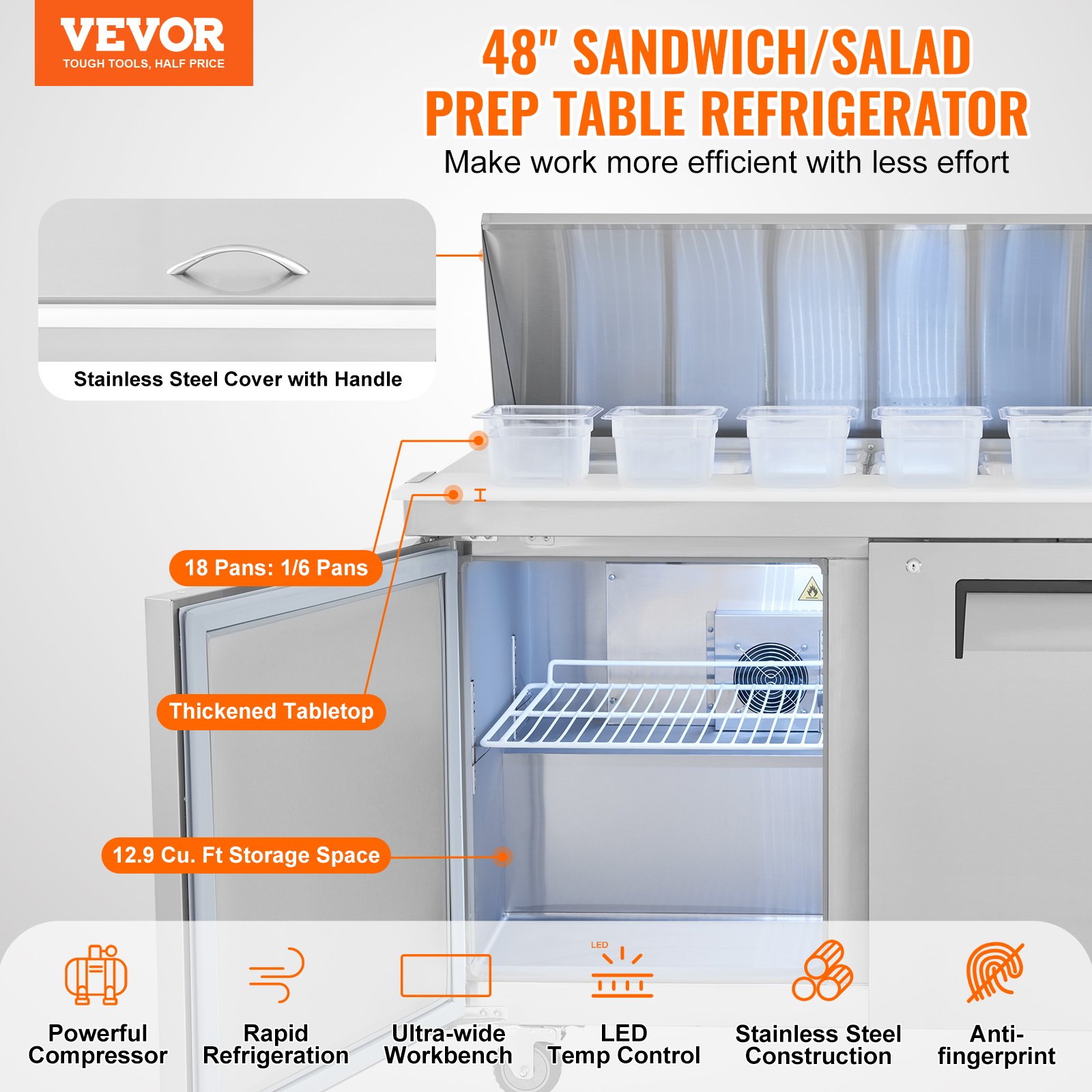 Commercial Refrigerator 48" Sandwich Salad Prep Table 2 Doors w/ 18 Pans Commercial Refrigerator 48" Sandwich Salad Prep Table 2 Doors w/ 18 Pans