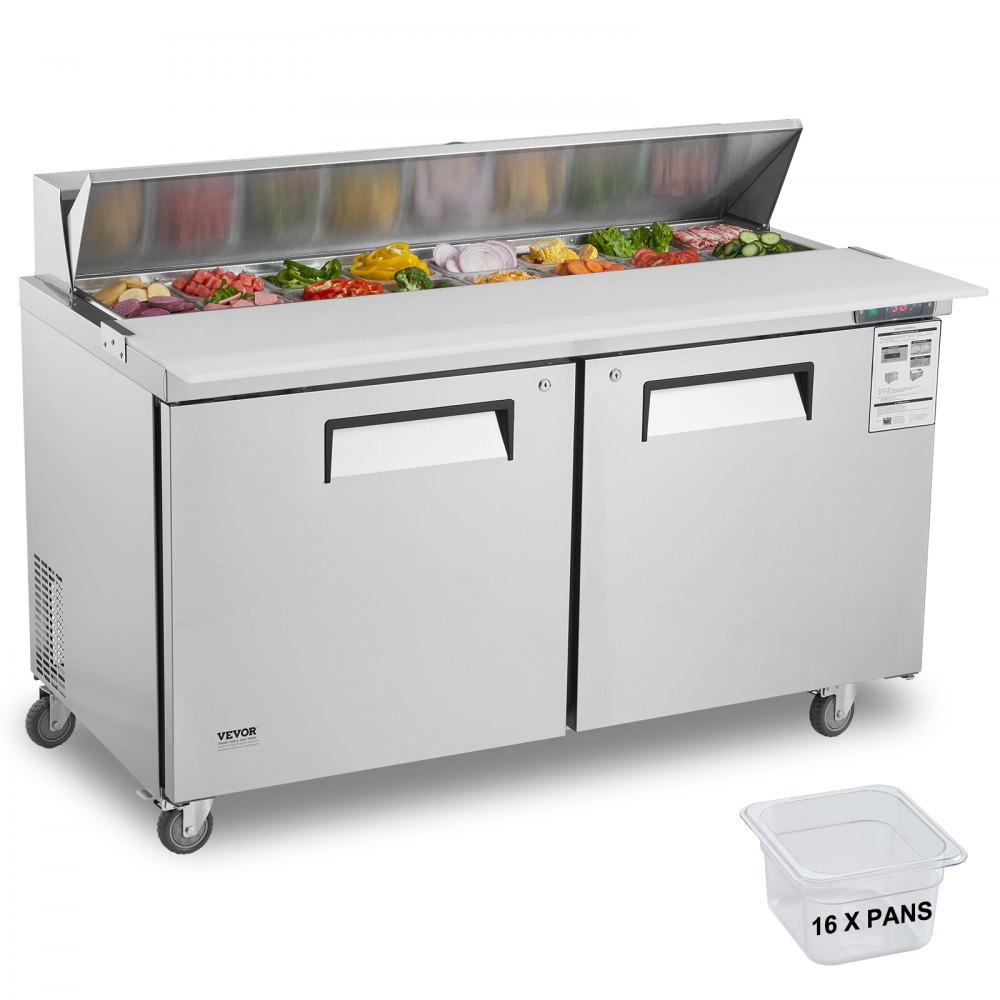 Réfrigérateur commercial VEVOR 60" Table de préparation de salades à sandwich 2 portes avec 16 bacs