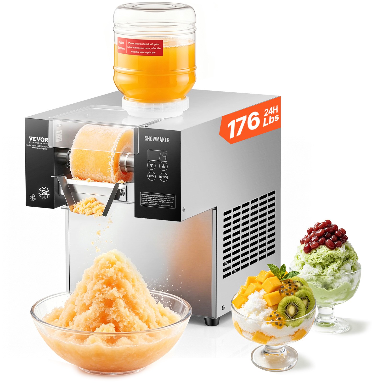 VEVOR Commercial Snowflake Ice Machine, 176.4LBS/24H Snowflake Ice Maker, Stainless Steel Ice Shaver Machine, Electric Snow Cone Maker, Air Cooling System for Rapid Heat Dissipation, for Bakery, Cafe