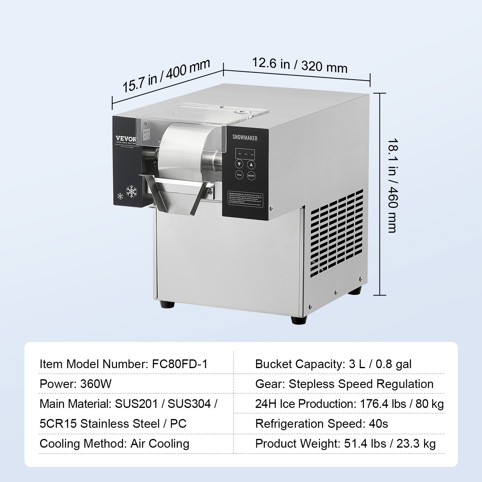 VEVOR Commercial Snowflake Ice Machine, 176.4LBS/24H Snowflake Ice Maker, Stainless Steel Ice Shaver Machine, Electric Snow Cone Maker, Air Cooling System for Rapid Heat Dissipation, for Bakery, Cafe