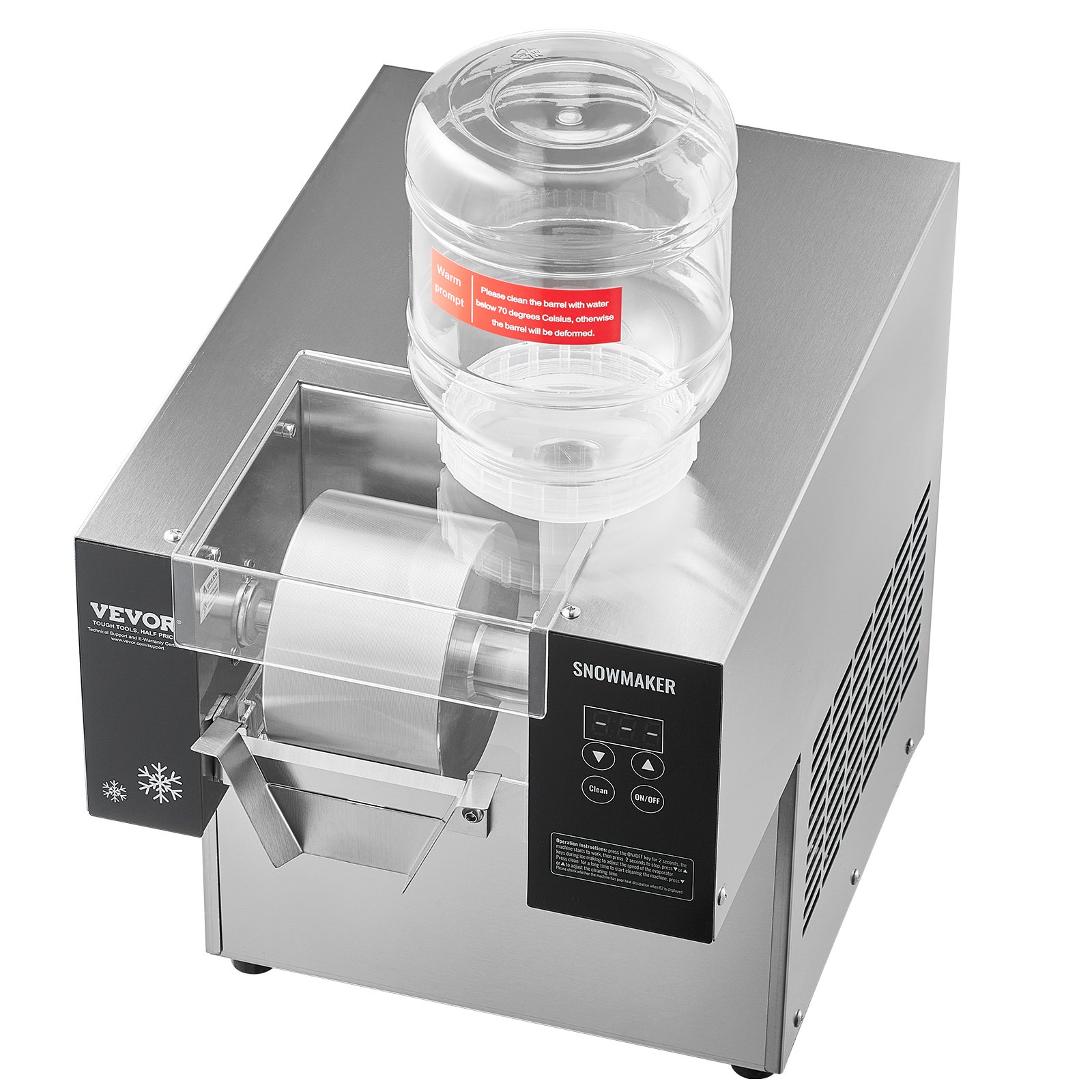 VEVOR Commercial Snowflake Ice Machine, 176.4LBS/24H Snowflake Ice Maker, Stainless Steel Ice Shaver Machine, Electric Snow Cone Maker, Air Cooling System for Rapid Heat Dissipation, for Bakery, Cafe