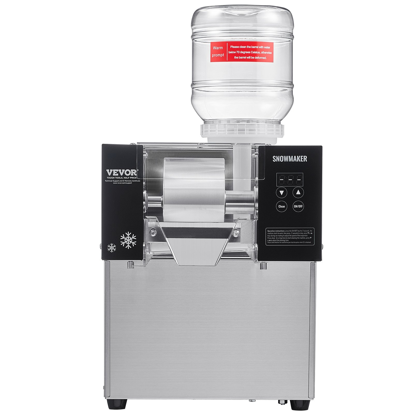 VEVOR Commercial Snowflake Ice Machine, 176.4LBS/24H Snowflake Ice Maker, Stainless Steel Ice Shaver Machine, Electric Snow Cone Maker, Air Cooling System for Rapid Heat Dissipation, for Bakery, Cafe