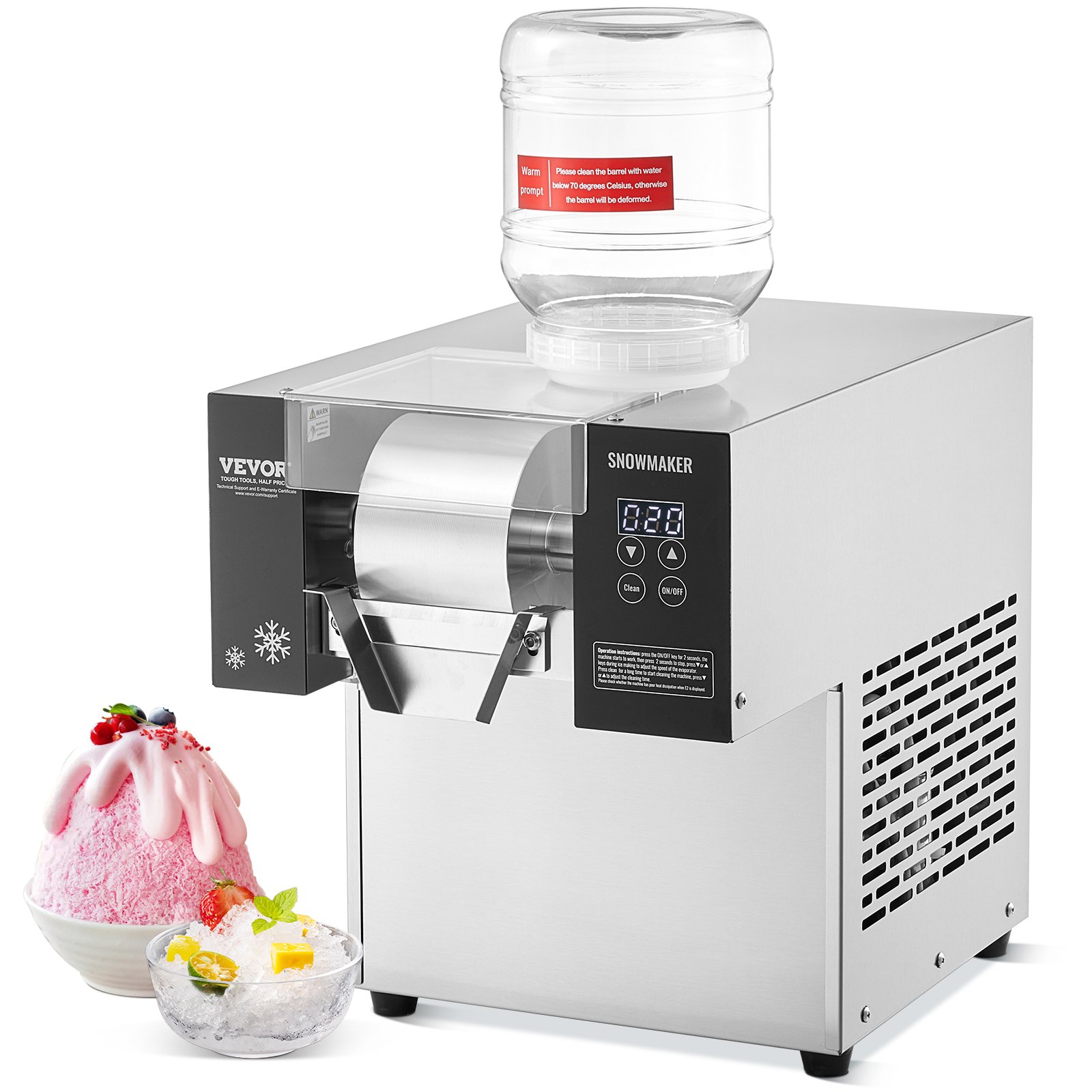 VEVOR Commercial Snowflake Ice Machine, 276LBS/24H Snowflake Ice Maker, Stainless Steel Ice Shaver Machine, Electric Snow Cone Maker, Air Cooling System for Rapid Heat Dissipation, for Bakery, Cafe