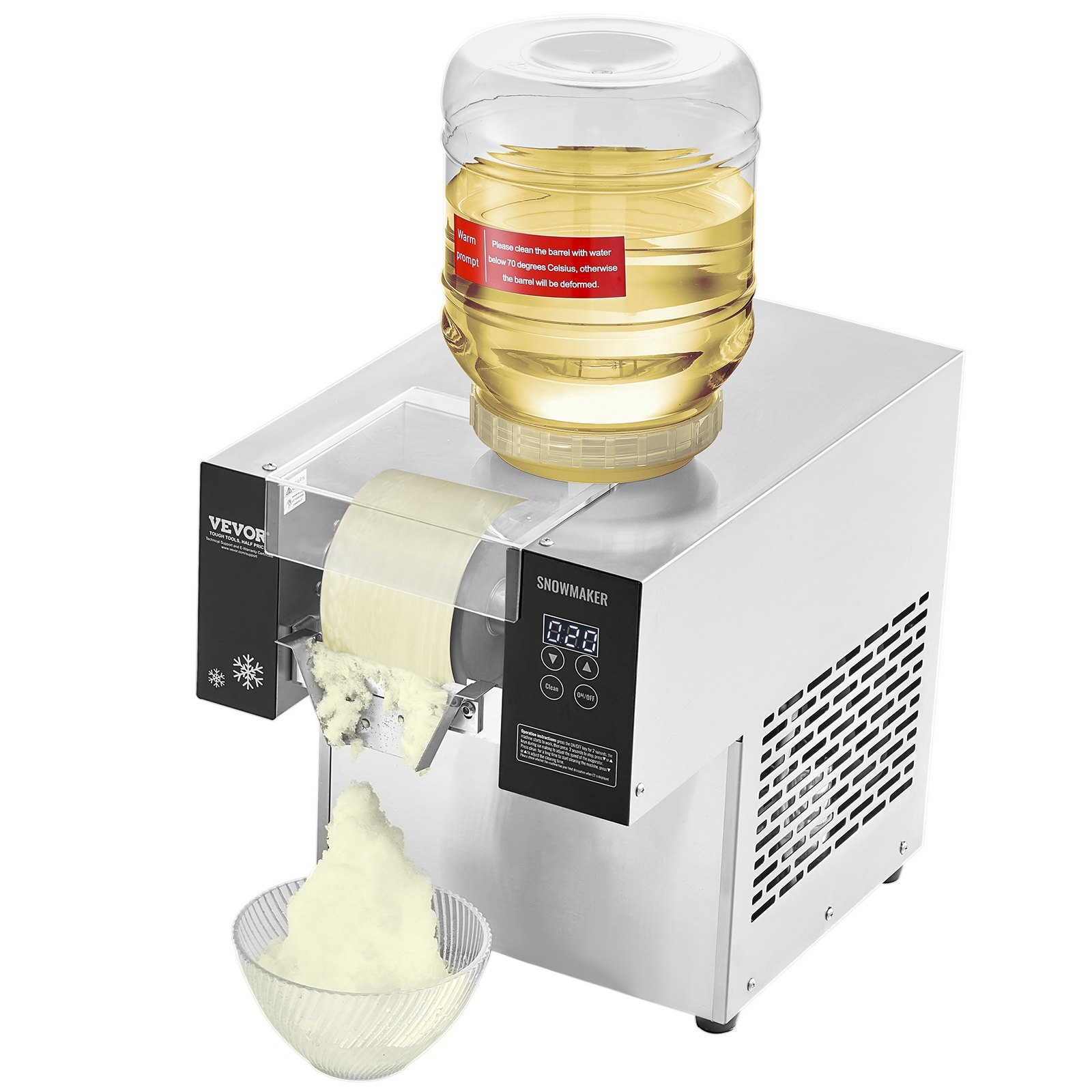 VEVOR Commercial Snowflake Ice Machine, 276LBS/24H Snowflake Ice Maker, Stainless Steel Ice Shaver Machine, Electric Snow Cone Maker, Air Cooling System for Rapid Heat Dissipation, for Bakery, Cafe