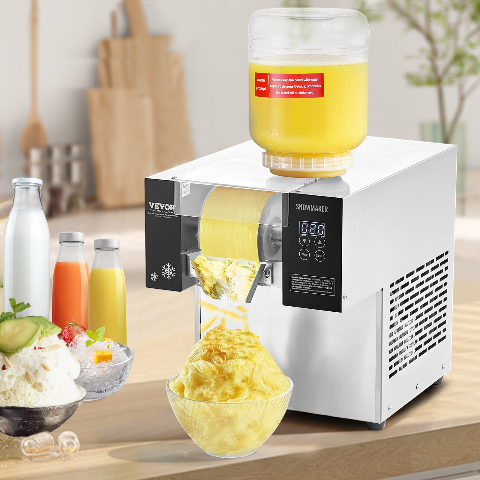 VEVOR Commercial Snowflake Ice Machine, 375LBS/24H Snowflake Ice Maker, Stainless Steel Ice Shaver Machine, Electric Snow Cone Maker, Air Cooling System for Rapid Heat Dissipation, for Bakery, Cafe