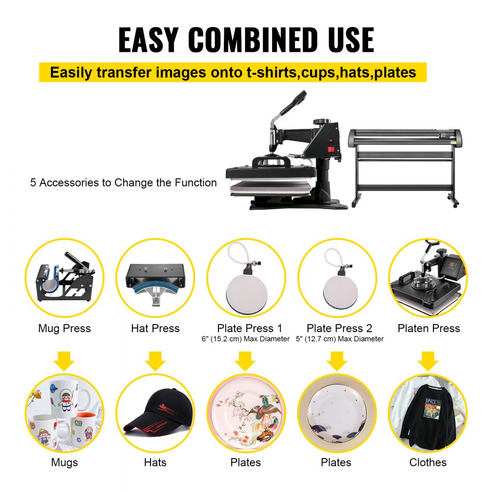 15"x12" 5 In1 Heat Press 53" Vinyl Cutter Plotter T-shirt Sublimation Pattern