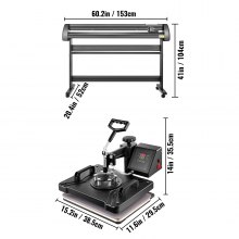 5 In1 Heat Press 12"x15" Vinyl Cutter Plotter 53" Graphics Printer Craft Cutter