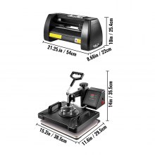 Máquina de transferência de prensa térmica VEVOR, plotter de corte de vinil de 14 pol./375 mm, prensa de prensa multifuncional 5 em 1 de 12 x 15 pol., sublimação de impressora de artesanato artístico