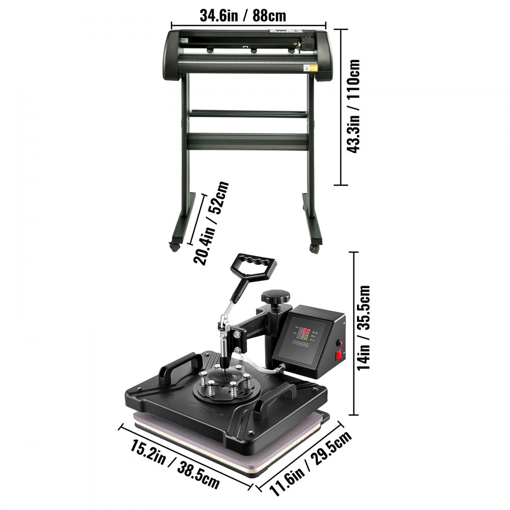 5 In 1 Heat Press 12"x15" Transfer Cap 28" Vinyl Cutter Plotter Cutting 3 Blades