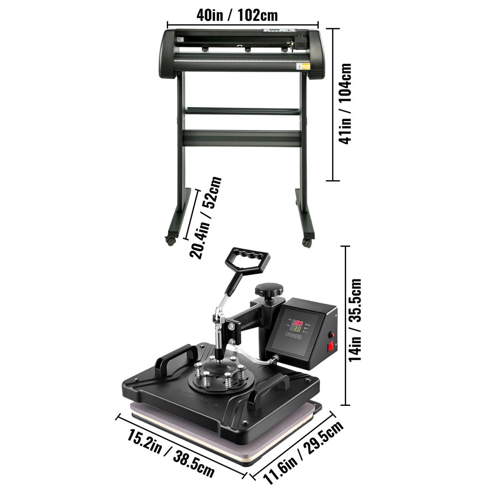 5in1 Heat Press 12"x15" Vinyl Cutter Plotter 34" Digital Printer Sticker Print