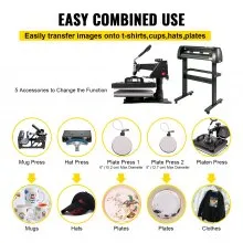 VEVOR 5 in 1 Heat Press Transfer Machine 12x15inch with 34” Vinyl Cutter Plotter Machine Kit Art Craft Printer Sublimation(34”/870mm) Limation (34”/870mm)