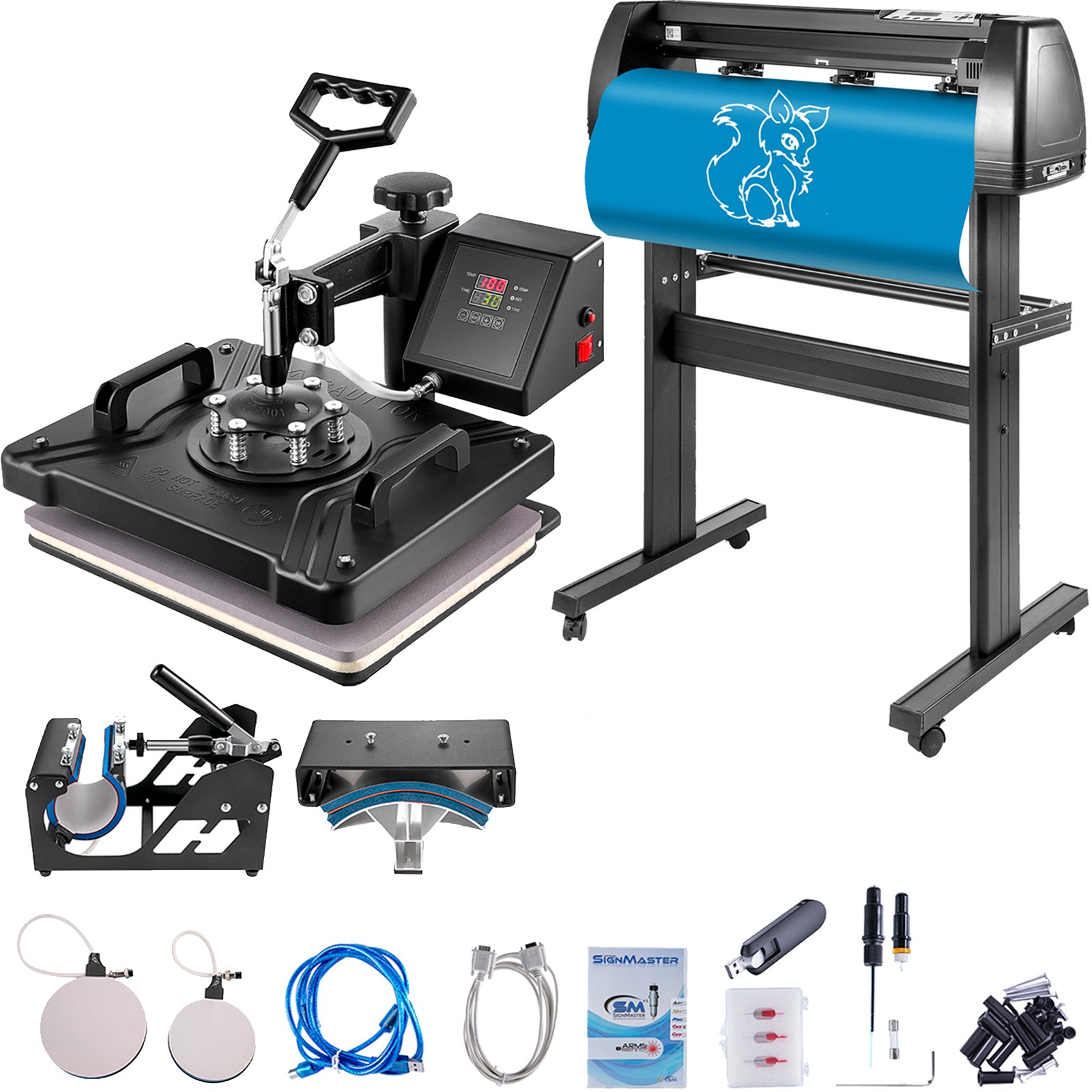 VEVOR 5in 1 Digital 15"x12" Heat Press&34" Vinyl Cutter w/ Signmaster Software