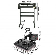 5in1 Heat Press 12"x15" Vinyl Cutter Plotter 34" Printer 870mm Sticker Print