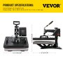 VEVOR Heat Press 5 in 1 Heat Press Machine 38x30cm T-paitapuristin Mukipainokone Monitoiminen lämmönsiirtokone T-paitamukihattulevynsiirtotulostimelle