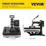 VEV Prensa Térmica 5 em 1 Máquina de Prensa Térmica 38x30cm Máquina de Impressão de Canecas Máquina de Transferência Térmica Multifuncional para Camisetas, Canecas, Chapéus, Impressora de Placas
