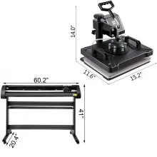 8 In 1 Heat Press 12"x15" Transfer Machine 53" Vinyl Cutter/plotter Cutting Diy