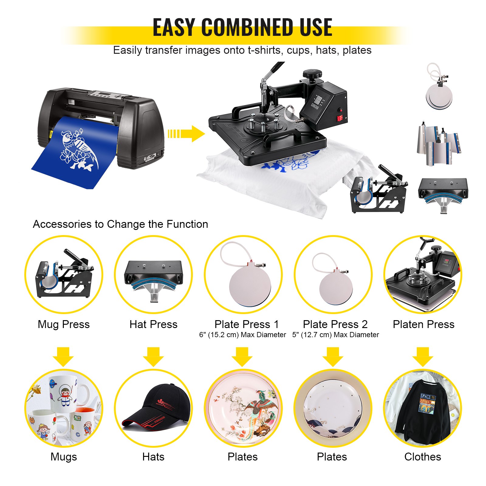 8 in 1 Heat Press 12"x15" Sublimation Machine +14" Vinyl Cutter Cutting Plotter