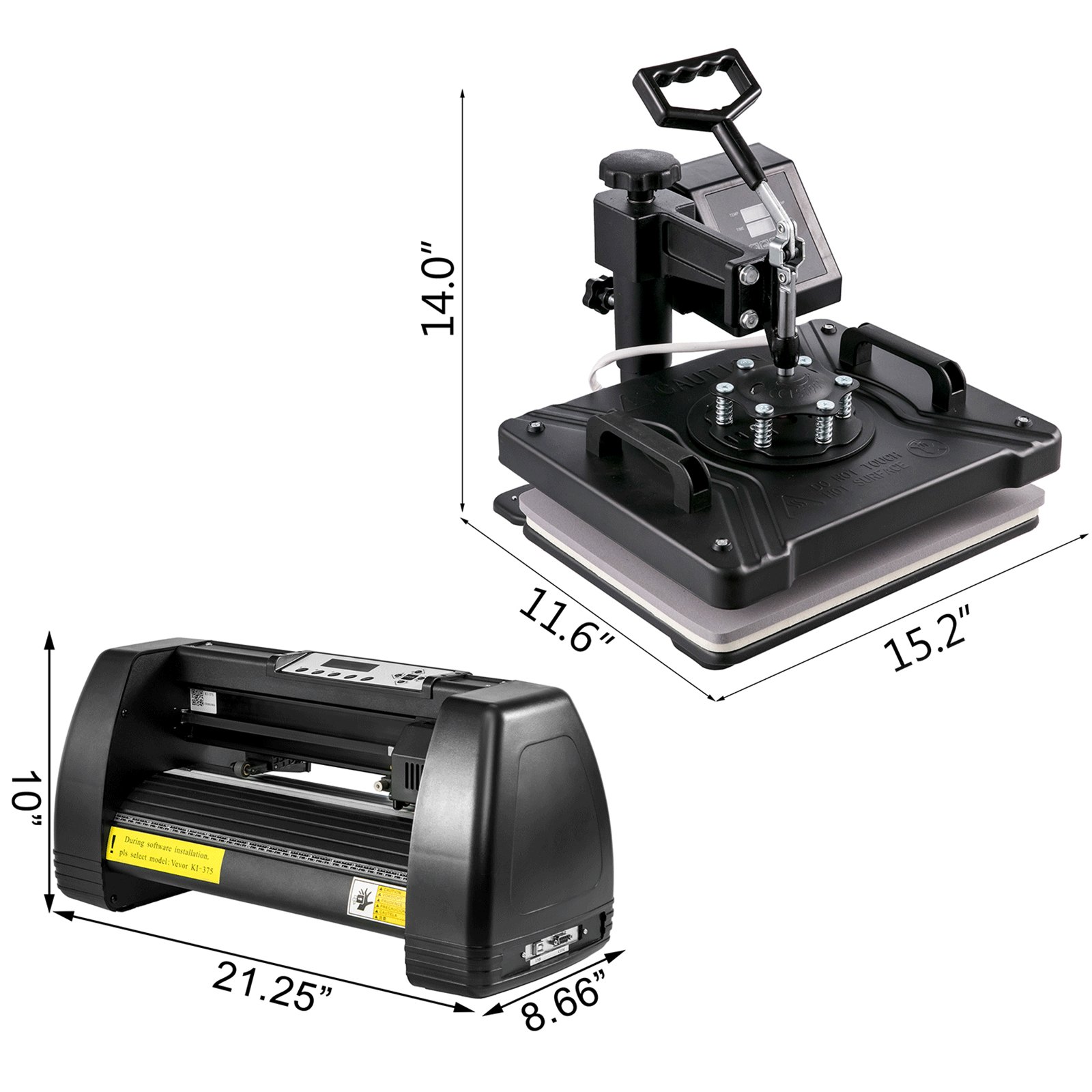 8 in 1 Heat Press 12"x15" Sublimation Machine +14" Vinyl Cutter Cutting Plotter