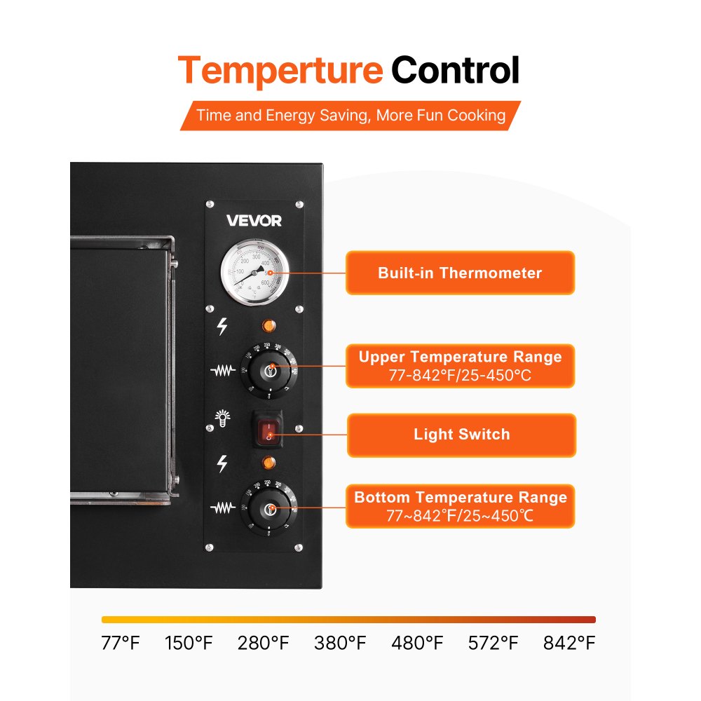 VEVOR Pizza Oven Electric, 24" Commercial Countertop Pizza Oven, 842°F Max Temp, 4200W Indoor Pizza Maker with Thermometer, Dual Temp Control Knob, Even Heat Pizza Cooker for Restaurant and Home Use