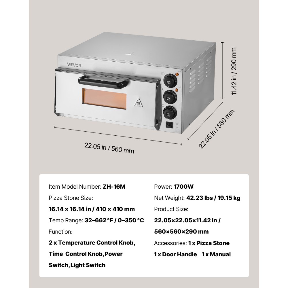 VEVOR Commercial Countertop Pizza Oven Electric Pizza Oven for 40.6 cm Pizza Indoor