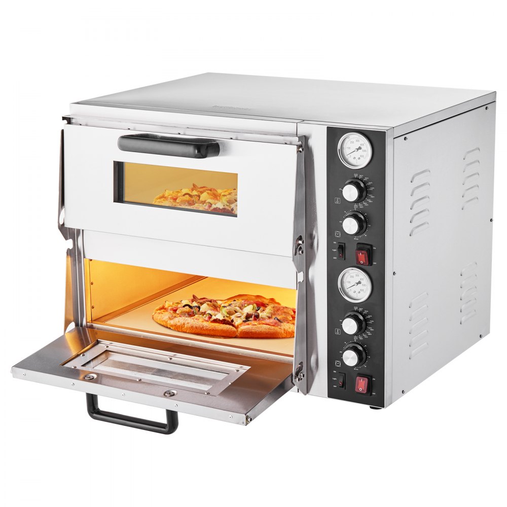 VEVOR Pizza Oven Electric, 18" Double-Deck Commercial Countertop Pizza Oven, 842°F Max Temp, Indoor Pizza Maker with Thermometer, Independent Upper & Lower Temp Control & Timer for Home Restaurant