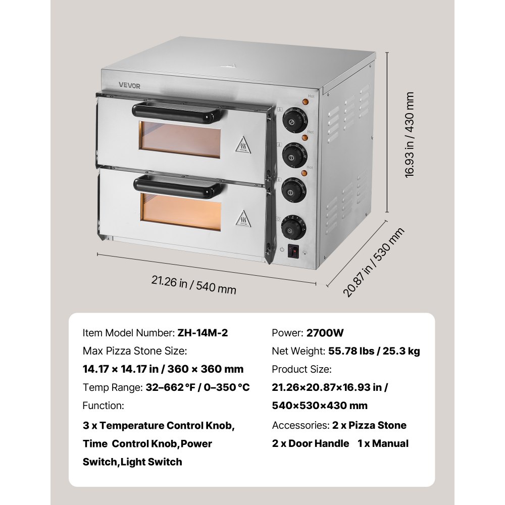 VEVOR Commercial Countertop Pizza Oven Electric Pizza Oven for 35.6 cm Pizza Indoor