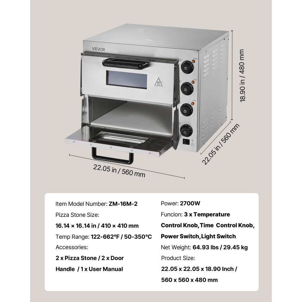 VEVOR Commercial Countertop Pizza Oven Electric Pizza Oven for 40.6 cm Pizza Indoor