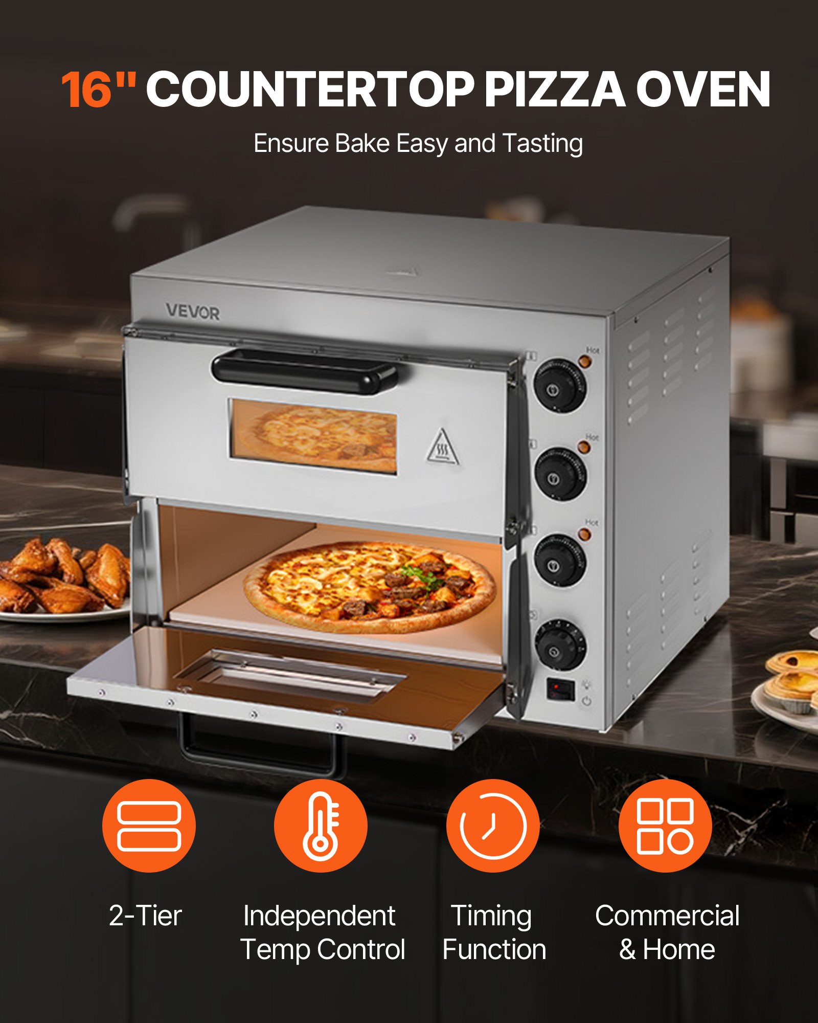 VEVOR Commercial Countertop Pizza Oven Electric Pizza Oven for 40.6 cm Pizza Indoor