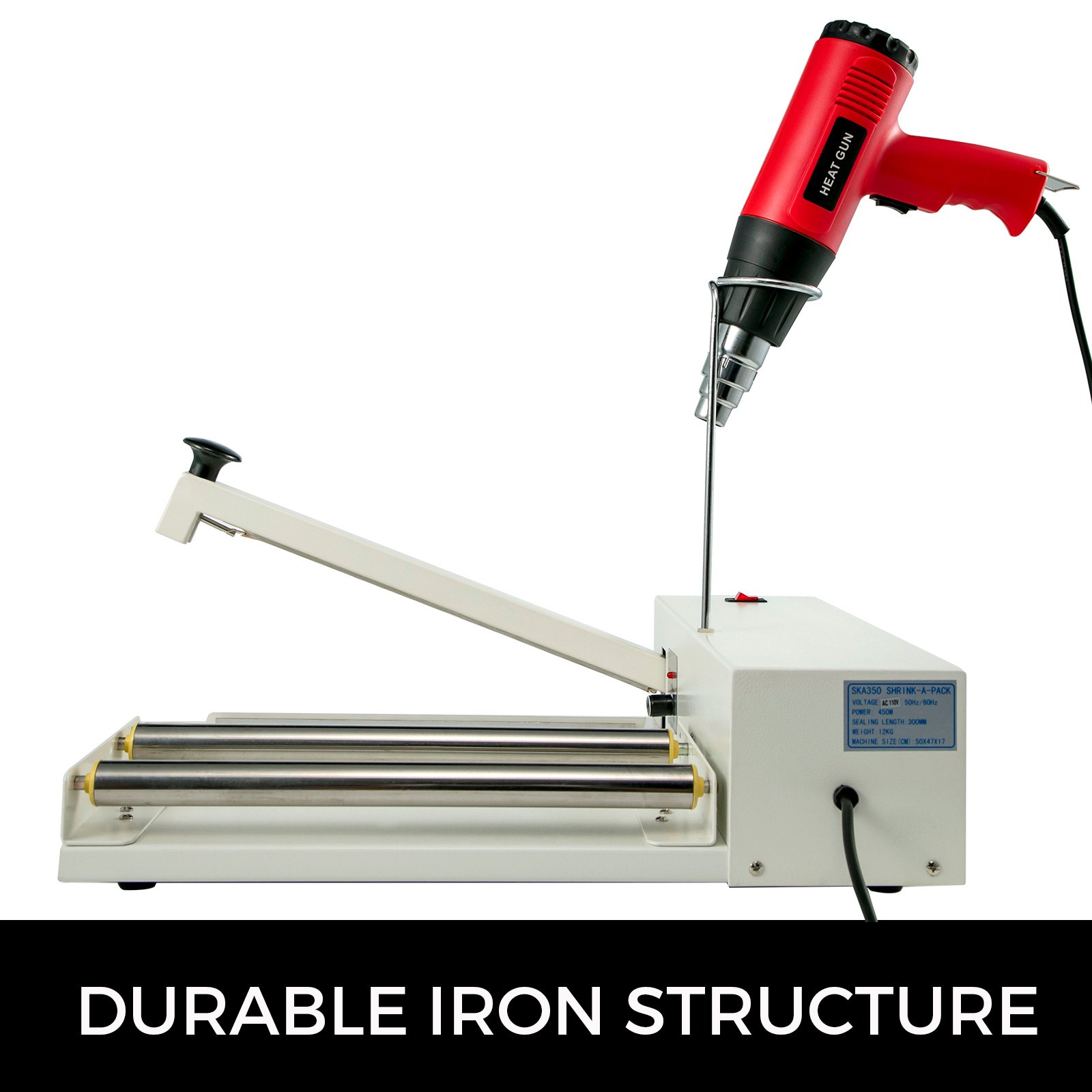 VEVOR 18\" Shrink Wrap Sealer, 530W I-Bar Shrink Wrap Machine, Shrink Wrap Sealer with Heat Gun and Shrink Film Suit for PVC POF Film