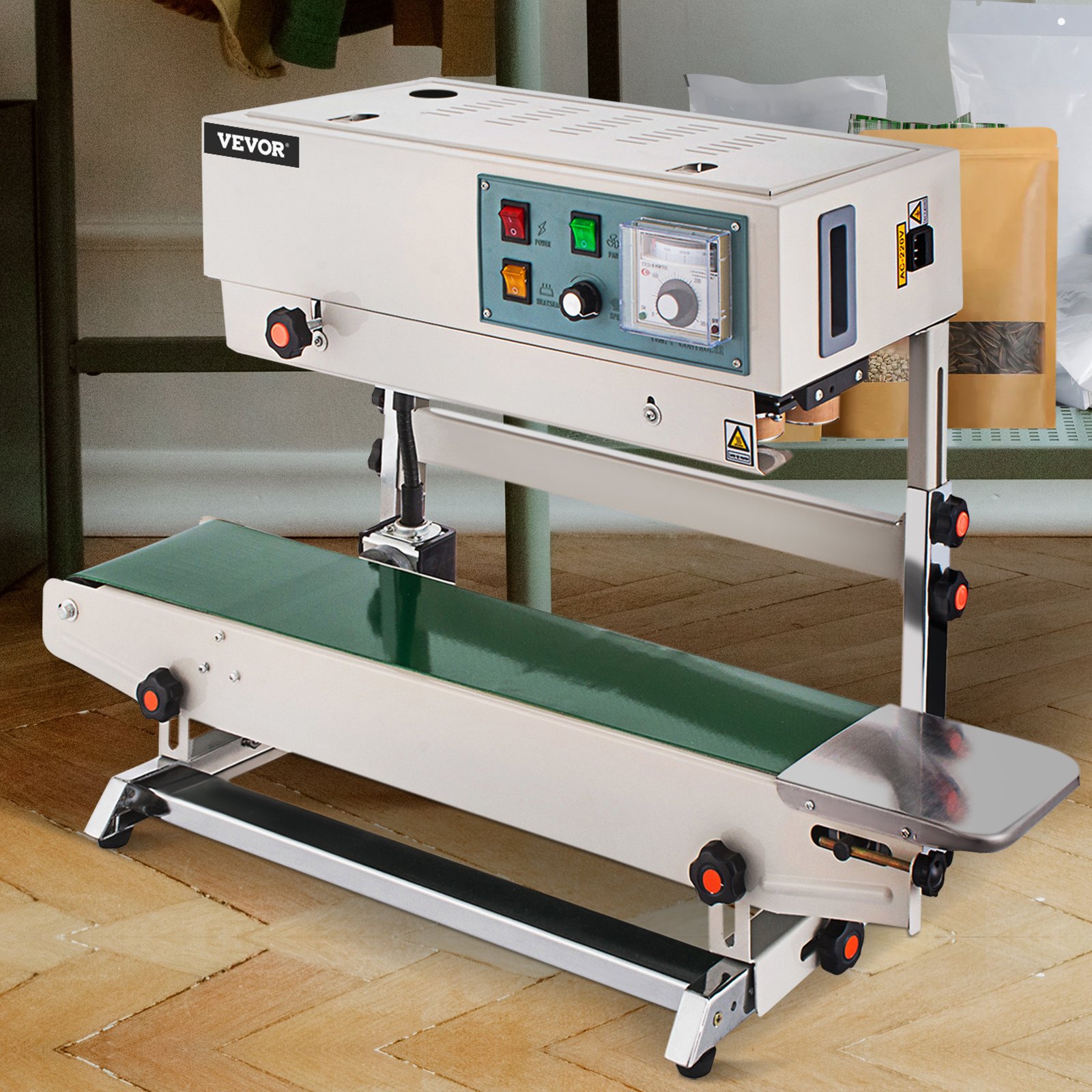 VEVOR Continuous Band Sealer FR-900, Vertical Automatic Continuous Sealing Machine with Digital Temperature Control, Vertical Band Sealer for Bag Films