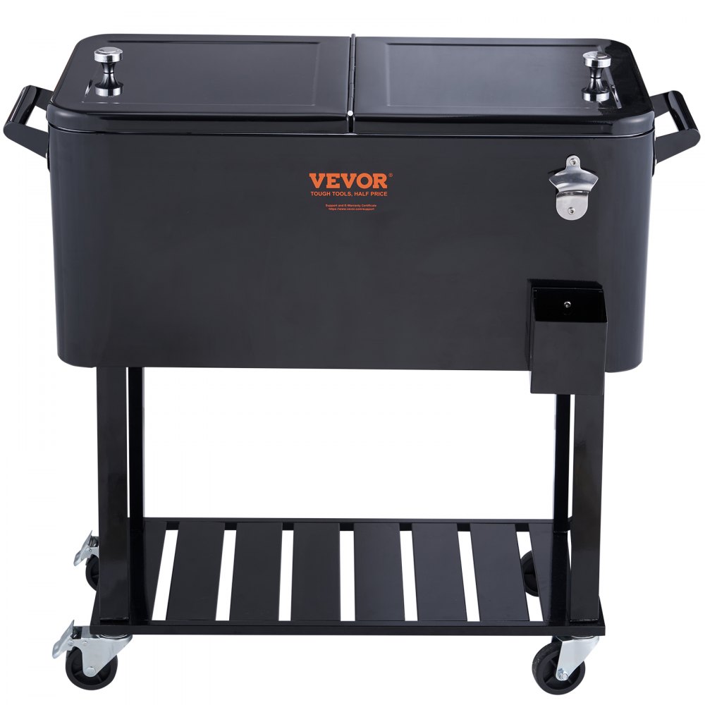 VEVOR Rolling Ice Chest Cooler Cart 80 Quart, Portable Bar Drink Cooler, Beverage Bar Stand Up Cooler with Wheels, Bottle Opener, Handles for Patio, Backyard, Party and Pool, Black, FDA Listed