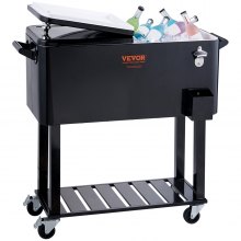 VEVOR Rolling Ice Chest Cooler Cart 80 Quart, Portable Bar Drikkekjøler, Beverage Bar Stand Up Cooler med hjul, flaskeåpner, håndtak for uteplass, bakgård, fest og basseng, svart, FDA-listet