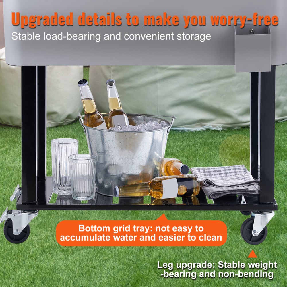VEVOR 80Qt Rolling Cooler Cart with Bottle Opener Drainage Patio Party Bar Drink