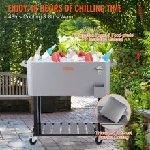 VEVOR Rolling Ice Chest Cooler Cart 80 Quart, Portable Bar Drink Cooler, Beverage Bar Stand Up Cooler with Wheels, Bottle Opener, Handles for Patio, Backyard, Party and Pool, Gray, FDA Listed