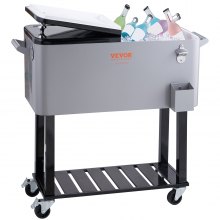 VEVOR Rolling Ice Chest Cooler Cart 80 Quart, Portable Bar Drink Cooler, Beverage Bar Stand Up Cooler med hjul, Flasköppnare, Handtag för uteplats, bakgård, fest och pool, Grå, FDA-listad