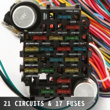 VEVOR Kit de arnés de cableado de 21 circuitos Arnés de cableado de cables largos Kit de arnés de cableado de 21 colores estándar con 21 circuitos 17 fusibles para Chevy Mopar Hotrods Ford Chrysler Universal