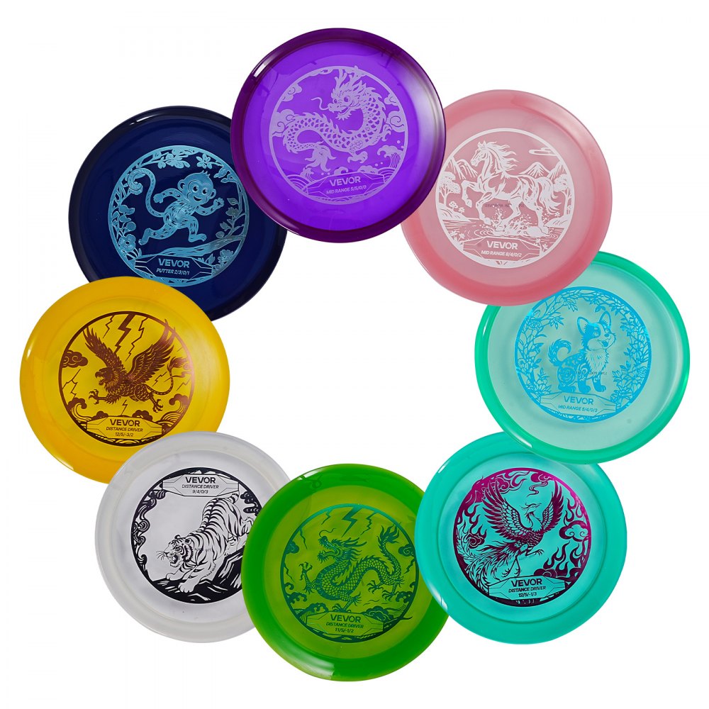 VEVOR Disc Golf Set, 8 Pack Disc Golf Starter Set, Beginners Flying Discs for Full-Body Strength Training, with Putter, Mid-Range, Driver, for Outdoor Backyard, Lawn, Beach, and Park