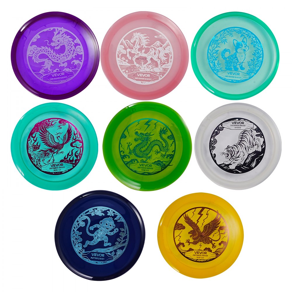 VEVOR Disc Golf Set, 8 Pack Disc Golf Starter Set, Beginners Flying Discs for Full-Body Strength Training, with Putter, Mid-Range, Driver, for Outdoor Backyard, Lawn, Beach, and Park
