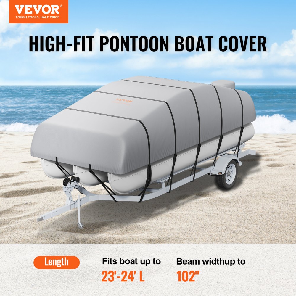 VEVOR Boat Cover 23'-24' Trailerable Waterproof Boat Cover 600D Marine Grade Pu Oxford with Motor Cover and Buckle Straps for V-Hull Tri-Hull Fish
