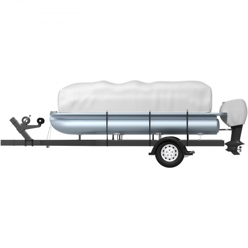 VEVOR Pontoon Boat Cover, Fit for 21'-24' Boat, Heavy Duty 600D Marine Grade Oxford Fabric, UV Resistant Waterproof Trailerable Boat Cover w/ 2 Support Poles and 7 Wind-Proof Straps, Gray