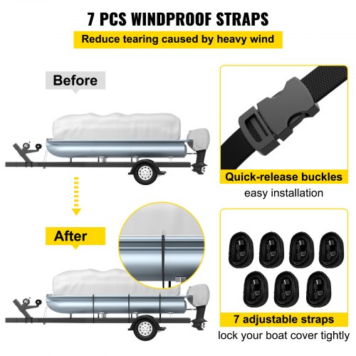 1200D Heavy-Duty Pontoon Boat Cover, Metal Windproof Buckle Straps Waterproof Fade And Tear Resistant Trailerable UV-Proof Pontoon Covers Fit 17ft-20ft Long(Black