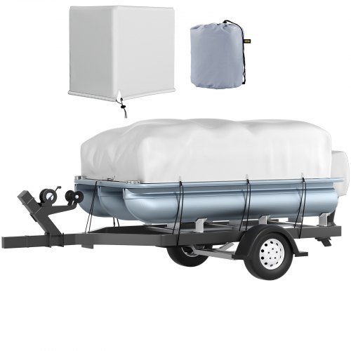 VEVOR Pontoon Boat Cover, Fit for 17'-20' Boat, Heavy Duty 600D Marine Grade Oxford Fabric, UV Resistant Waterproof Trailerable Boat Cover w/ 2 Support Poles and 7 Wind-proof Straps, Gray
