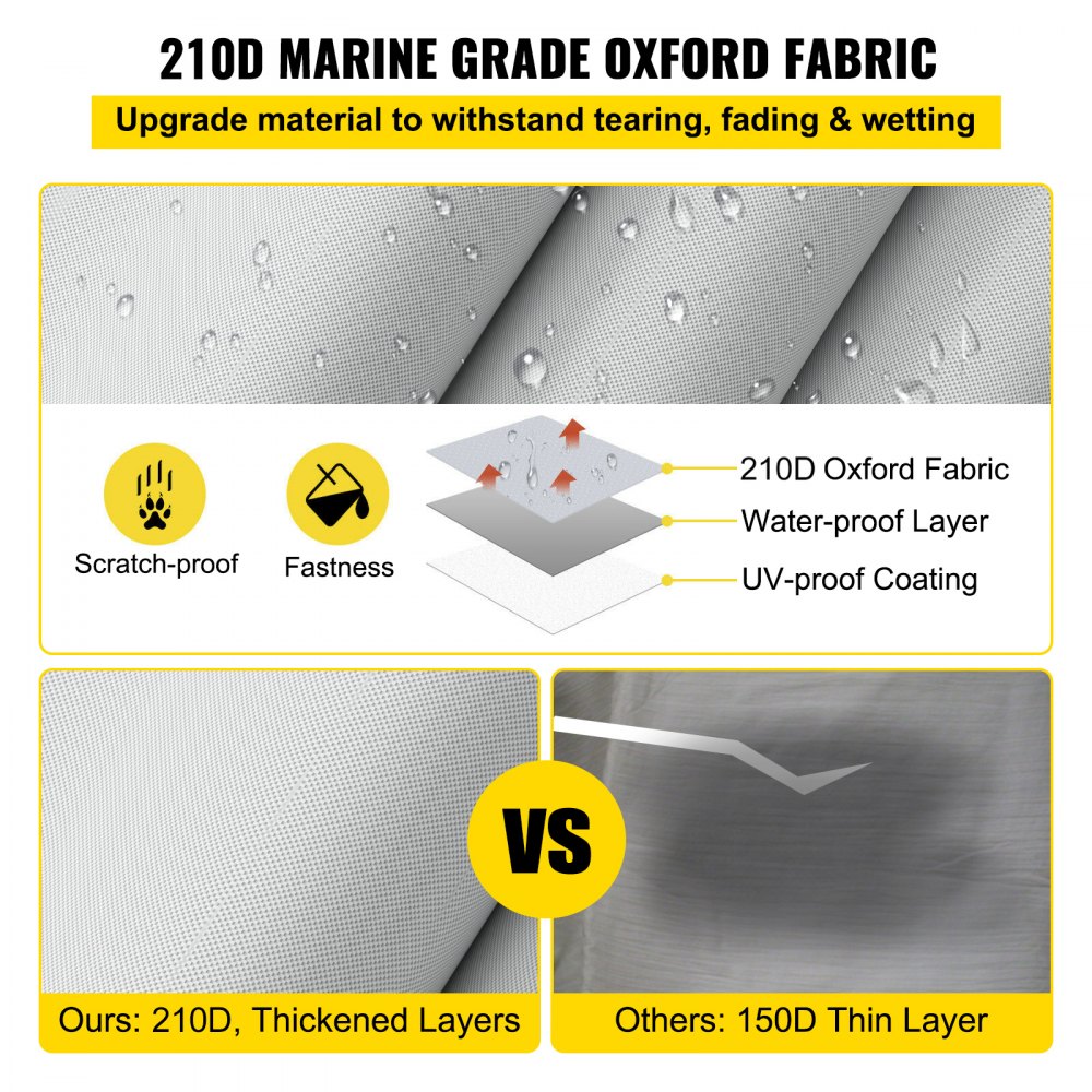 VEVOR pontoon boat cover, 210d marine-grade oxford fabric, waterproof, scratch-proof, uv protected.