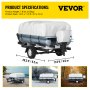 VEVOR pontoon boat cover, dimensions: 20.3 ft x 11.8 ft, secured over a pontoon boat on a trailer.