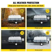 VEVOR Pontoon Boat Cover, Fit for 17'-20' Boat, Heavy Duty 600D Marine Grade Oxford Fabric, UV Resistant Waterproof Trailerable Boat Cover w/ 7 Wind-Proof Straps, Gray