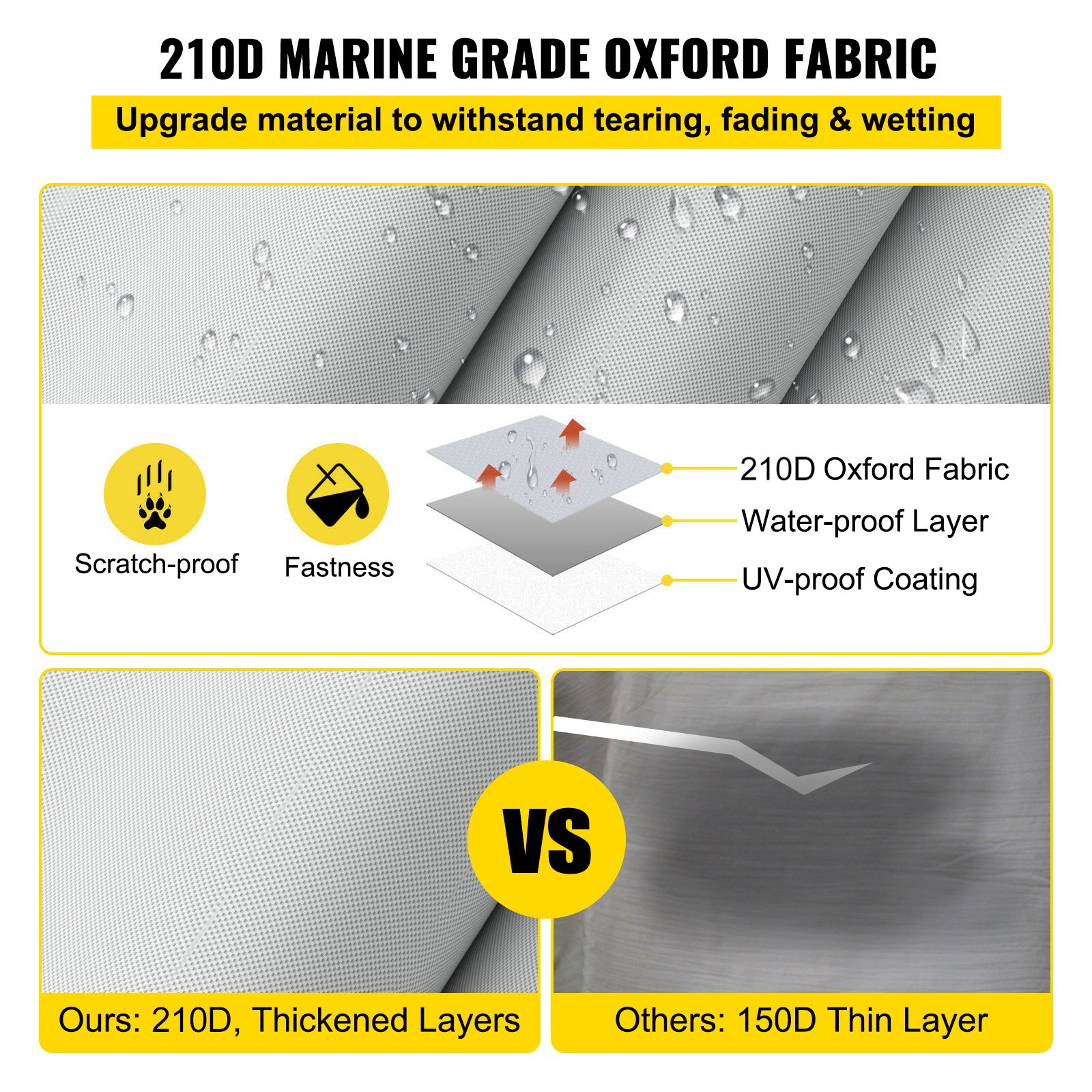 VEVOR pontoon boat cover, 210d marine-grade oxford fabric, waterproof, scratch-proof, uv protected.