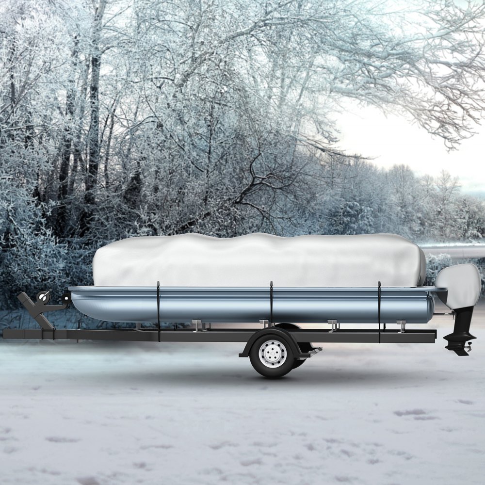 VEVOR Pontoon Boat Cover, Fit for 25'-28' Boat, Heavy Duty 600D Marine Grade Oxford Fabric, UV Resistant Waterproof Trailerable Boat Cover w/ 2 Support Poles and 7 Wind-proof Straps, Gray