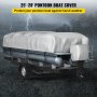 pontoon boat on a trailer covered with VEVOR pontoon boat cover in a storm with rain and lightning.