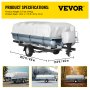 VEVOR pontoon boat cover on a trailer, showcasing dimensions and different seasonal settings.